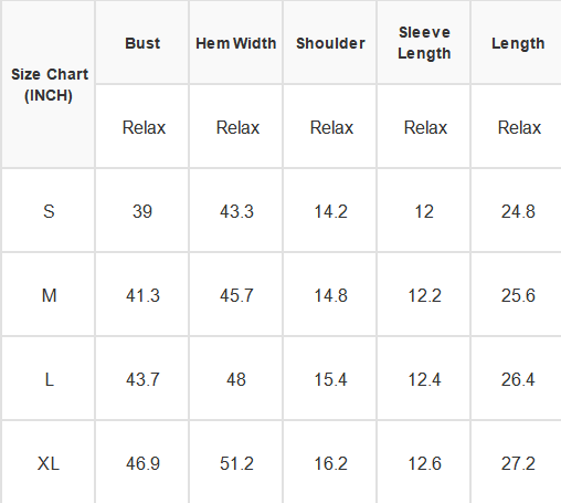 Size chart for The Hadley Stripe Top in inches: bust, hem width, shoulder, sleeve and length for sizes S to XL