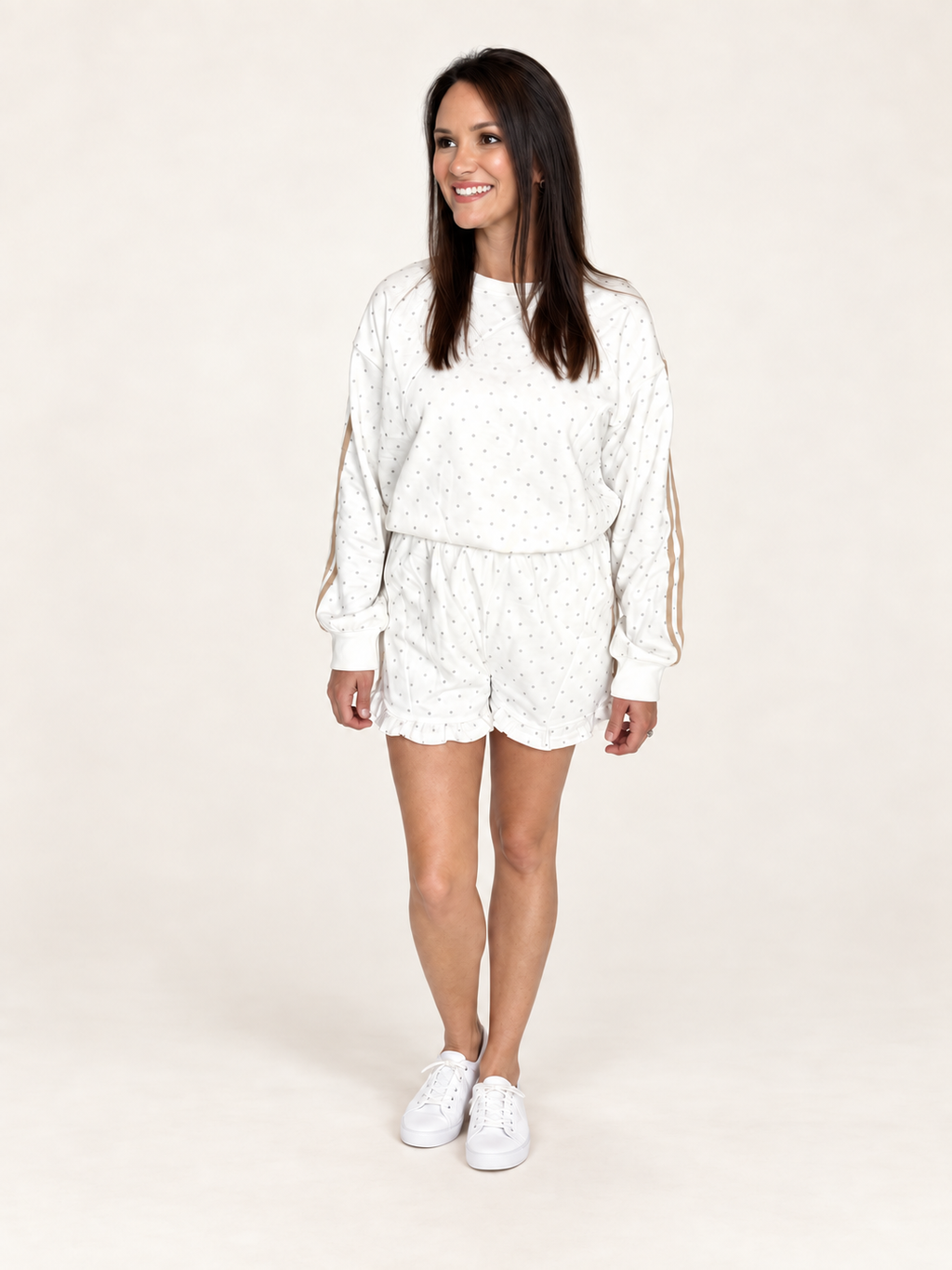 Woman in The Sutton Lounge Set, full-length front view