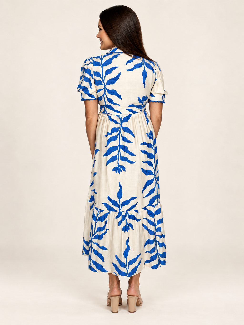 Back view of The Charleston Dress blue botanical maxi