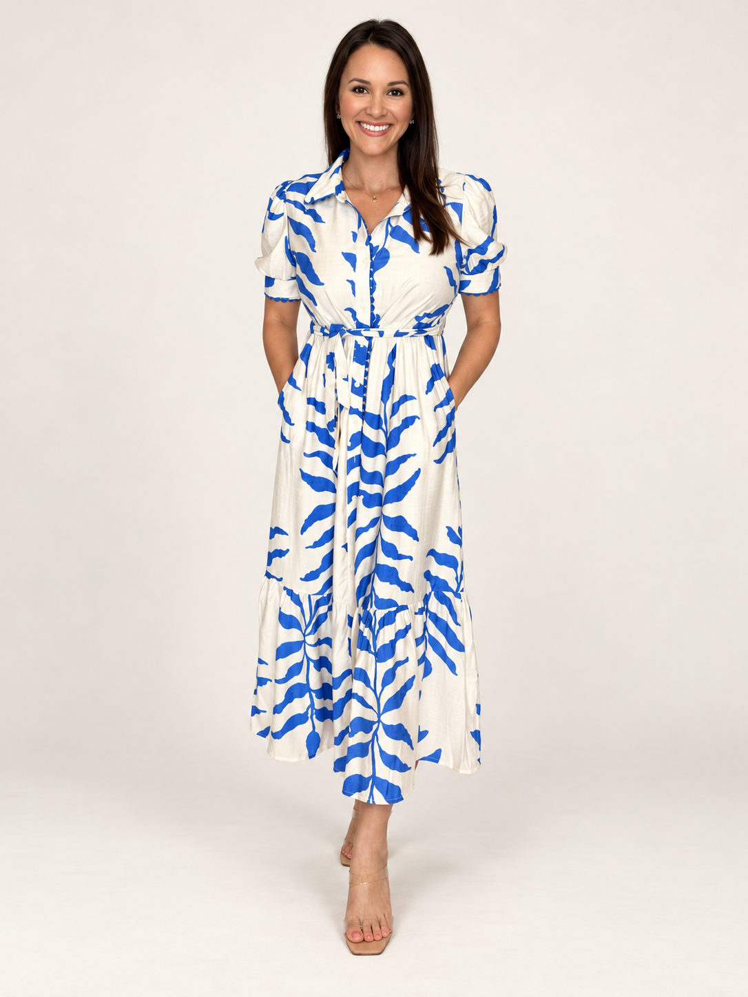 Woman in The Charleston Dress, front view with heels