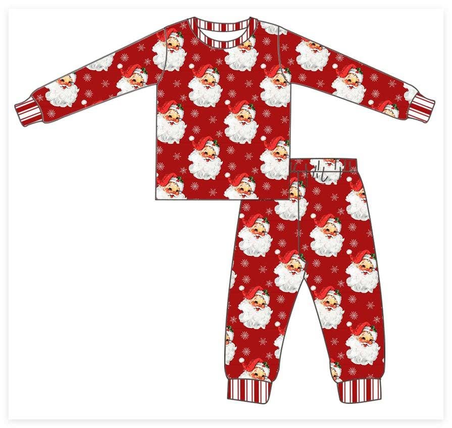 Red Santa Baby Pajama Set, long-sleeve top and pants with vintage Santa print